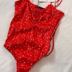 Zara Red Bodysuit with White Star Design